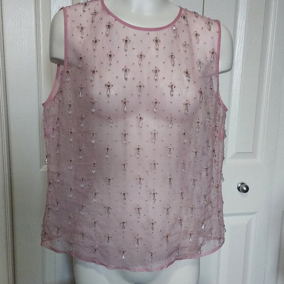 DKNY Vintage Crystal Embellished Pink Silk Organza Top Sz M - Picture 1 of 7